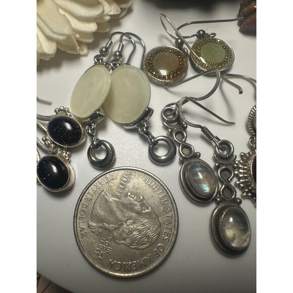 LOT of 5 Pairs of Sterling Silver Dangle Earrings - Picture 2 of 8